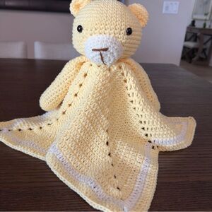 NWT Handmade Crochet Teddy Bear Lovey Yellow